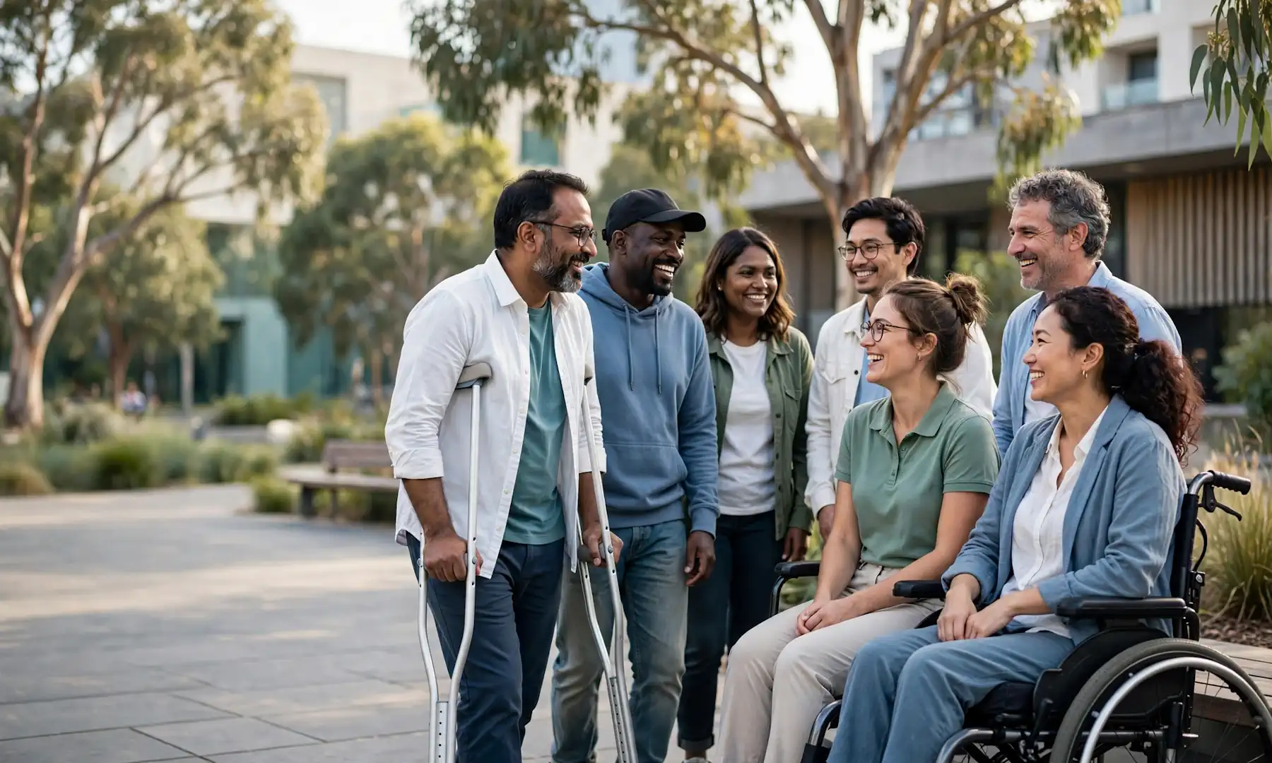 NDIS participants and support workers connecting in a community setting across Melbourne, representing Aligned Assist's local disability support services.