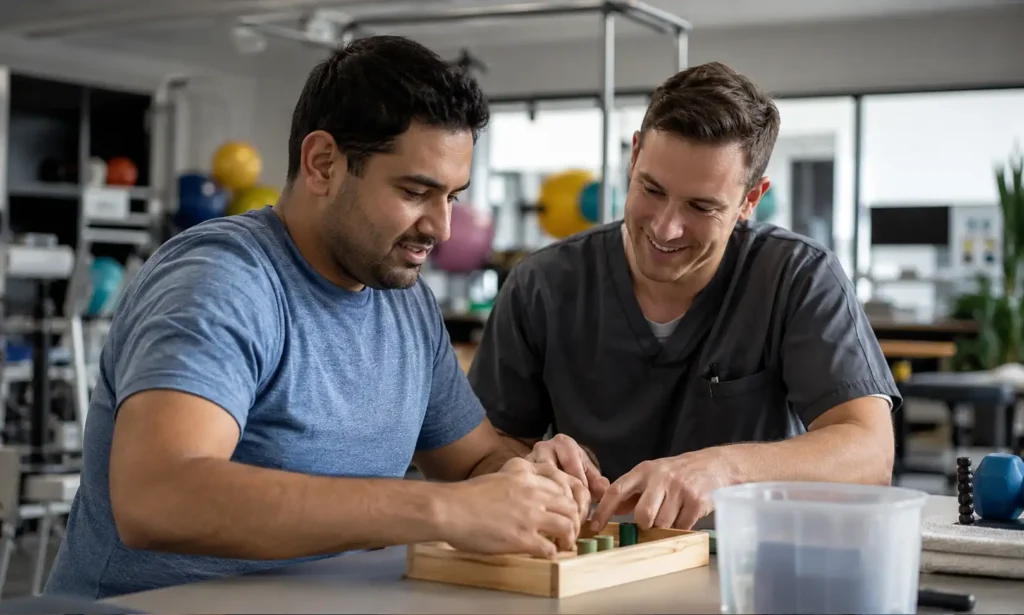 NDIS Therapeutic Supports in Melbourne helping a participant improve functional skills through personalised therapy.