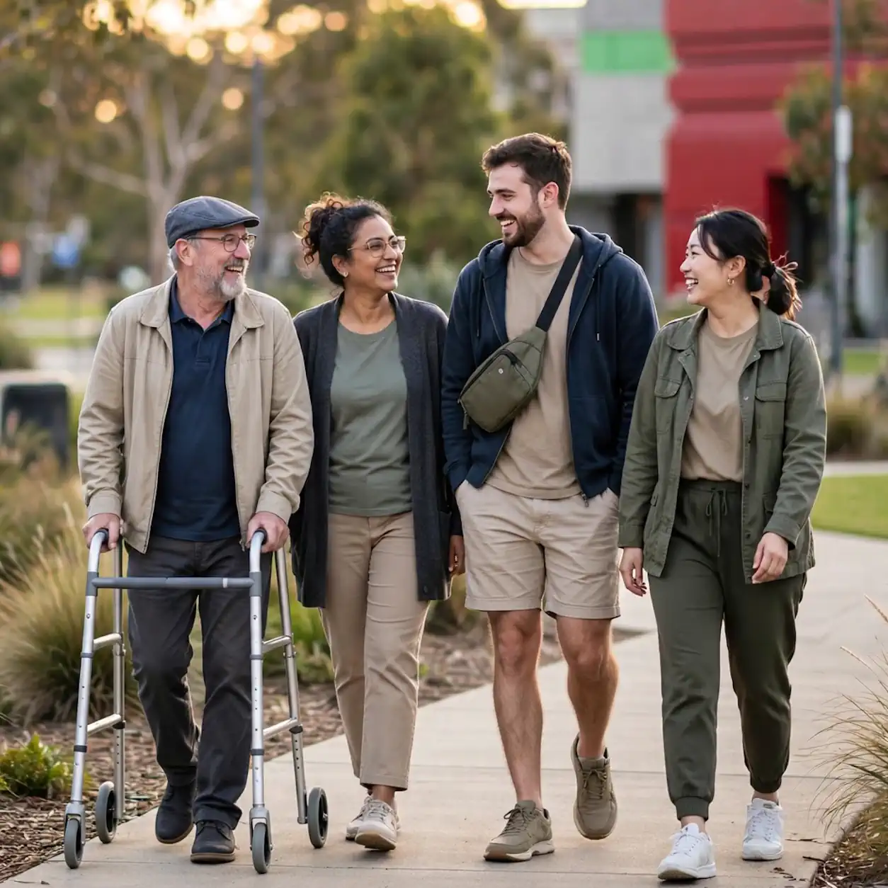 NDIS participants and support workers walking together in South East Melbourne
